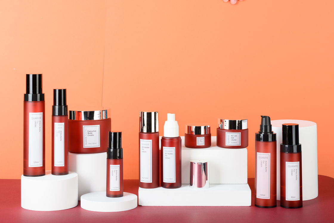 مجموعة مستحضرات التجميل الفارغة ذات اللون الأحمر المتجمد للطباعة زجاجة مصل  كريم الوجه